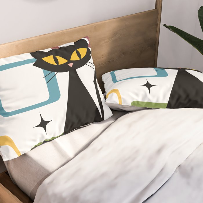 Mid Century black cat Pillow Sham Gallery Image 2