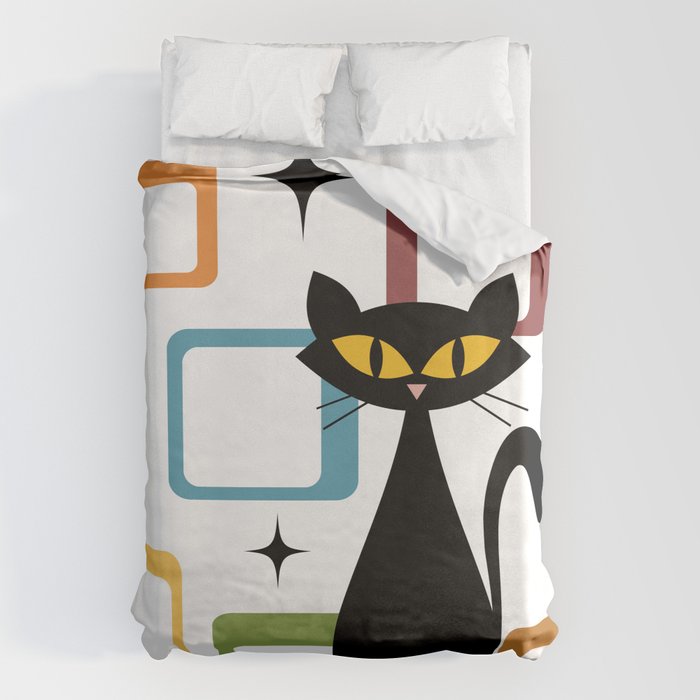 Mid Century black cat Duvet Cover Gallery Image 1
