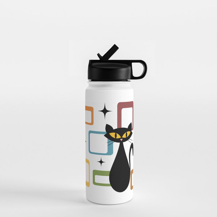 Mid Century black cat Water Bottle Gallery Image 1
