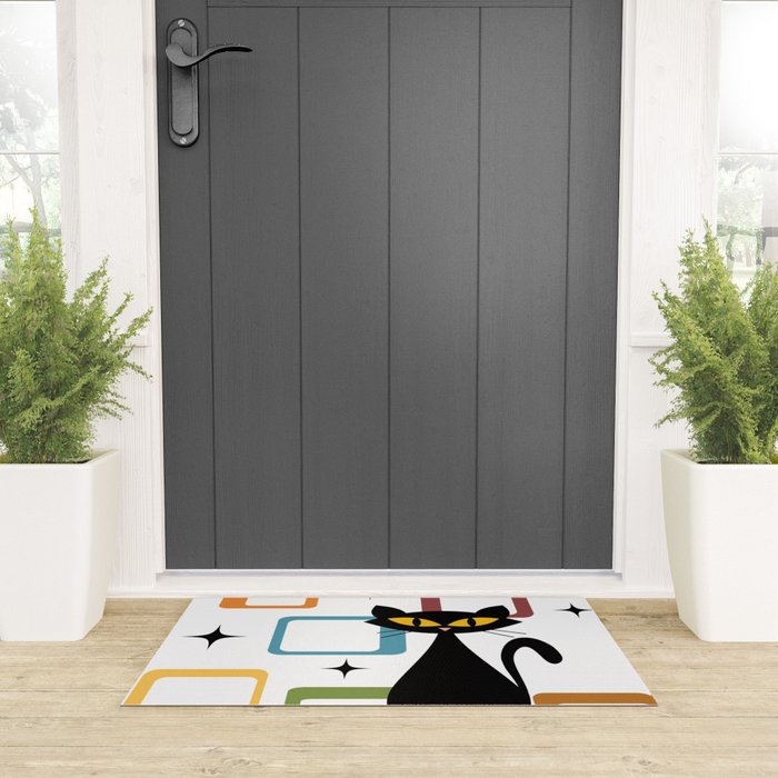Mid Century black cat Welcome Mat Gallery Image 3