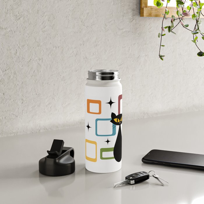 Mid Century black cat Water Bottle Gallery Image 4