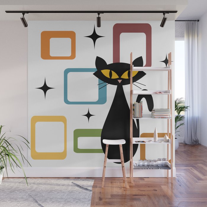Mid Century black cat Wall Mural Gallery Image 1