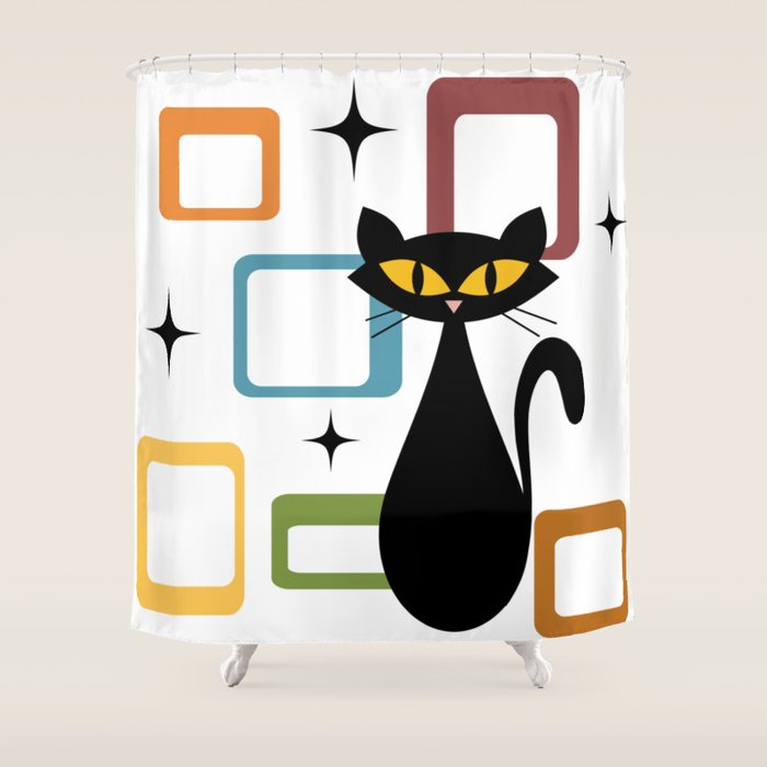 Mid Century black cat Shower Curtain Gallery Image 1
