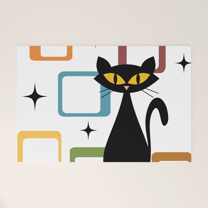 Mid Century black cat Welcome Mat Gallery Image 1