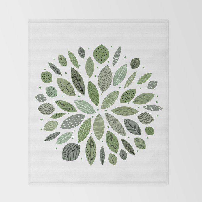 Mid-Century Green Leaves Throw Blanket Gallery Image 2