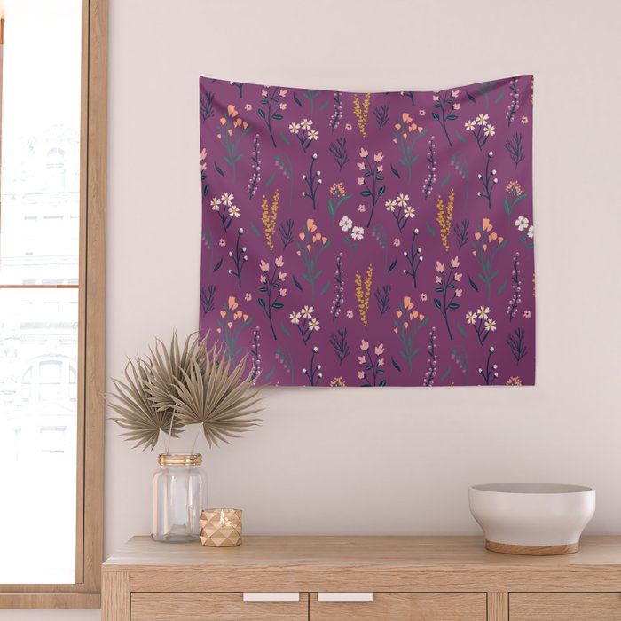 Purple boho florla Wall Tapestry Gallery Image 2
