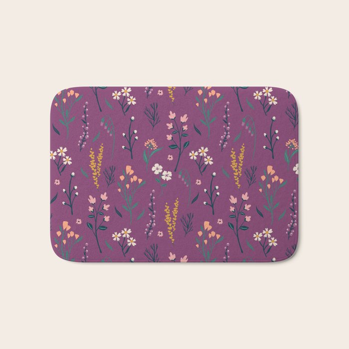 Purple boho florla Bath Mat Gallery Image 1