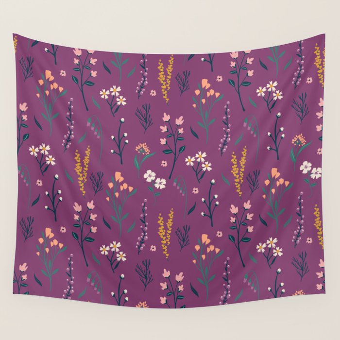Purple boho florla Wall Tapestry