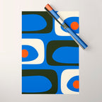 Mid Century Modern Piquet Retro Abstract Pattern in Bold Blue Black Orange Off White Wrapping Paper Gallery Image 1