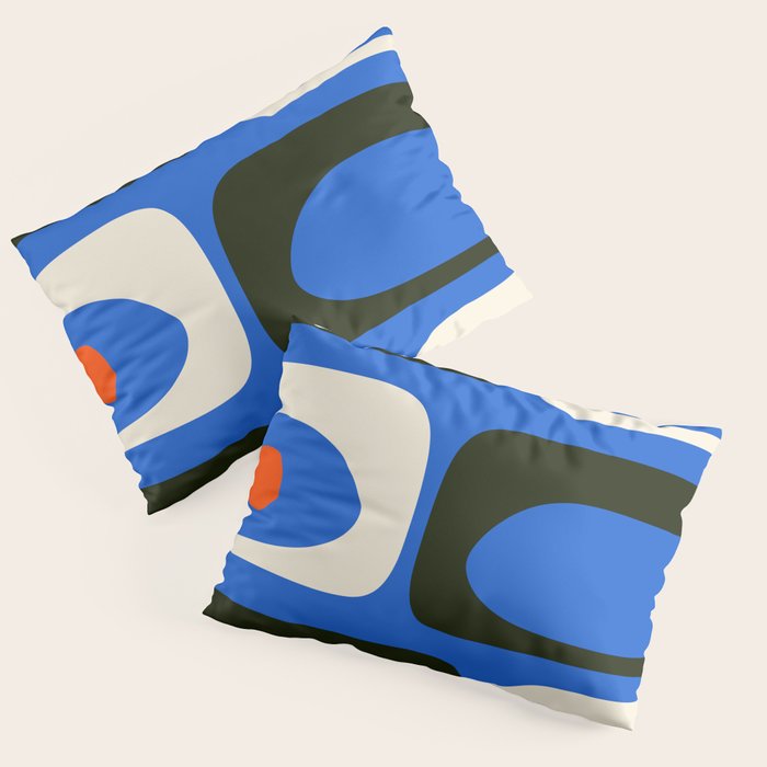 Mid Century Modern Piquet Retro Abstract Pattern in Bold Blue Black Orange Off White Pillow Sham Gallery Image 3