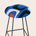 Mid Century Modern Piquet Retro Abstract Pattern in Bold Blue Black Orange Off White Stool Gallery Image 2