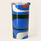Mid Century Modern Piquet Retro Abstract Pattern in Bold Blue Black Orange Off White Travel Mug Gallery Image 2