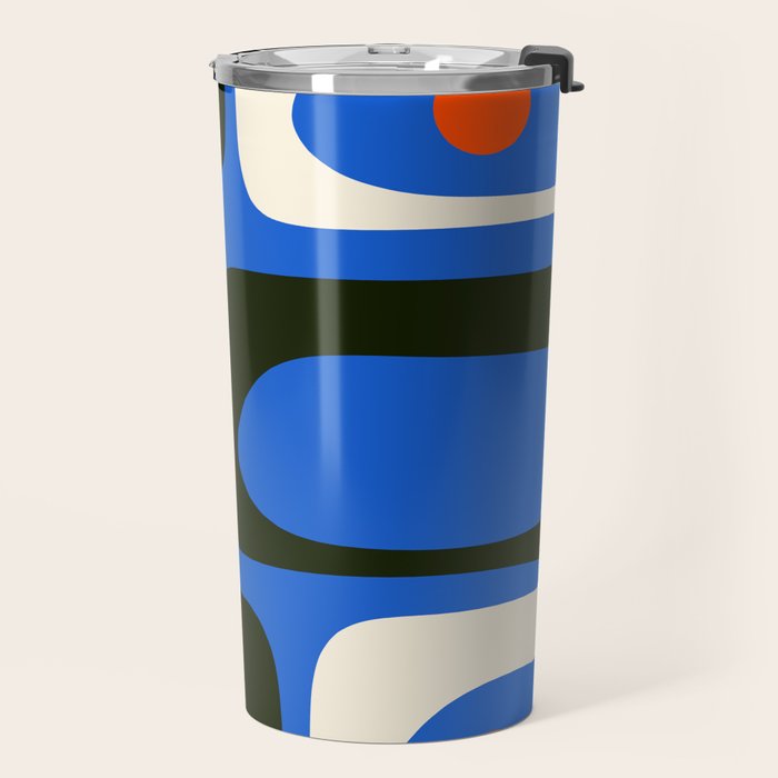 Mid Century Modern Piquet Retro Abstract Pattern in Bold Blue Black Orange Off White Travel Mug Gallery Image 2