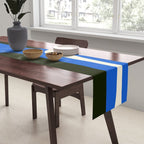 Mid Century Modern Piquet Retro Abstract Pattern in Bold Blue Black Orange Off White Table Runner Gallery Image 2