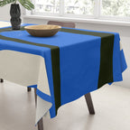 Mid Century Modern Piquet Retro Abstract Pattern in Bold Blue Black Orange Off White Tablecloth Gallery Image 3