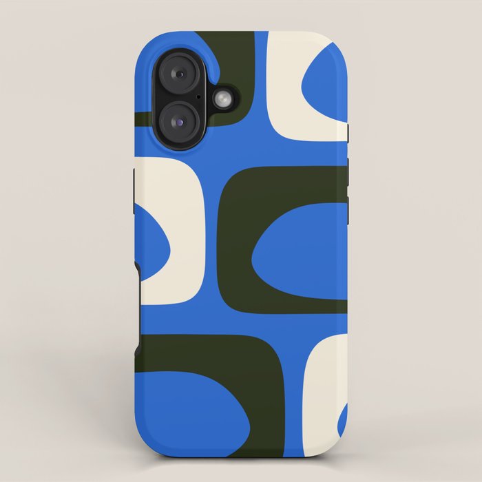 Mid Century Modern Piquet Retro Abstract Pattern in Bold Blue Black Orange Off White iPhone Case Gallery Image 1