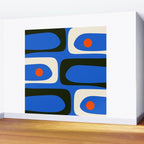Mid Century Modern Piquet Retro Abstract Pattern in Bold Blue Black Orange Off White Wall Mural Gallery Image 2