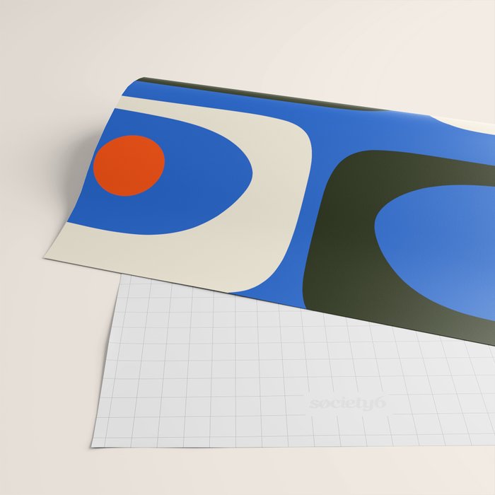 Mid Century Modern Piquet Retro Abstract Pattern in Bold Blue Black Orange Off White Wrapping Paper Gallery Image 2