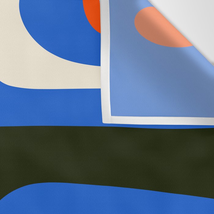 Mid Century Modern Piquet Retro Abstract Pattern in Bold Blue Black Orange Off White Wall Tapestry Gallery Image 3