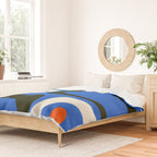 Mid Century Modern Piquet Retro Abstract Pattern in Bold Blue Black Orange Off White Duvet Cover Gallery Image 2
