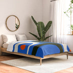 Mid Century Modern Piquet Retro Abstract Pattern in Bold Blue Black Orange Off White Comforter Gallery Image 2