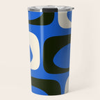 Mid Century Modern Piquet Retro Abstract Pattern in Bold Blue Black Orange Off White Travel Mug Gallery Image 1