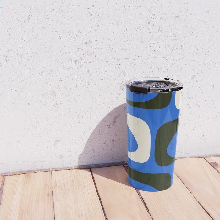 Mid Century Modern Piquet Retro Abstract Pattern in Bold Blue Black Orange Off White Travel Mug Gallery Image 4