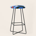 Mid Century Modern Piquet Retro Abstract Pattern in Bold Blue Black Orange Off White Stool Gallery Image 1