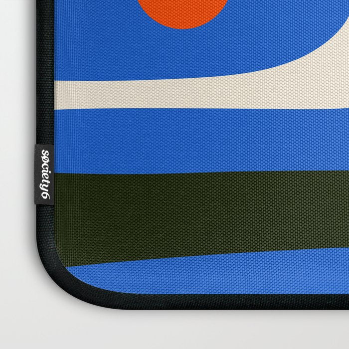 Mid Century Modern Piquet Retro Abstract Pattern in Bold Blue Black Orange Off White Laptop Sleeve Gallery Image 3