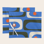 Mid Century Modern Piquet Retro Abstract Pattern in Bold Blue Black Orange Off White Placemat Gallery Image 1