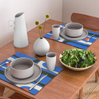 Mid Century Modern Piquet Retro Abstract Pattern in Bold Blue Black Orange Off White Placemat Gallery Image 2