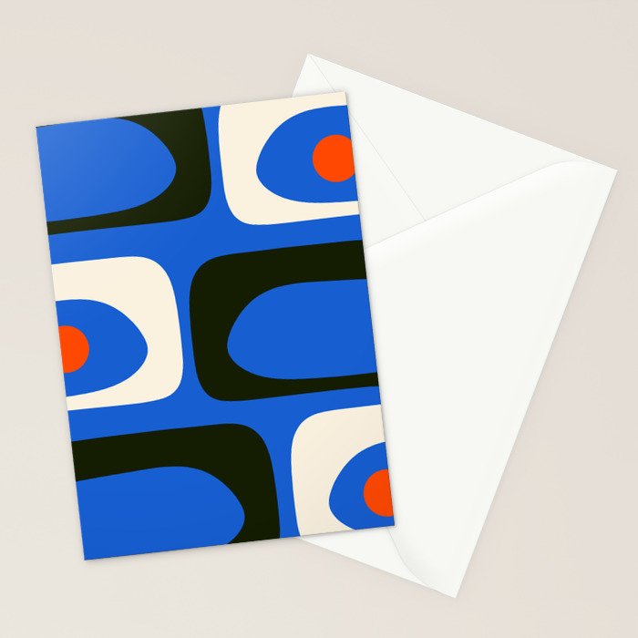 Mid Century Modern Piquet Retro Abstract Pattern in Bold Blue Black Orange Off White Stationery Card Gallery Image 2