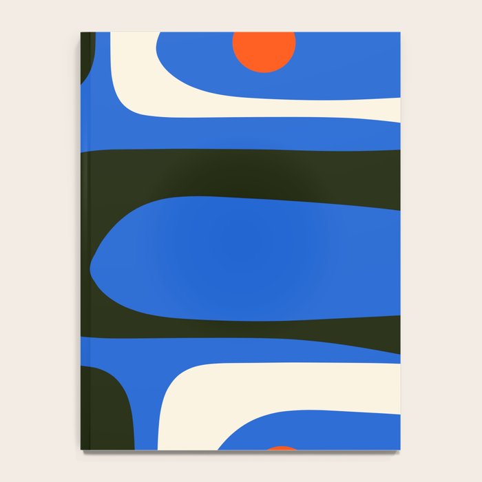 Mid Century Modern Piquet Retro Abstract Pattern in Bold Blue Black Orange Off White Notebook Gallery Image 4