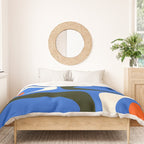 Mid Century Modern Piquet Retro Abstract Pattern in Bold Blue Black Orange Off White Duvet Cover Gallery Image 3