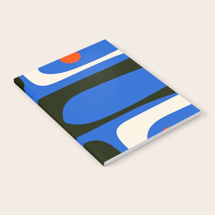 Mid Century Modern Piquet Retro Abstract Pattern in Bold Blue Black Orange Off White Notebook Gallery Image 2