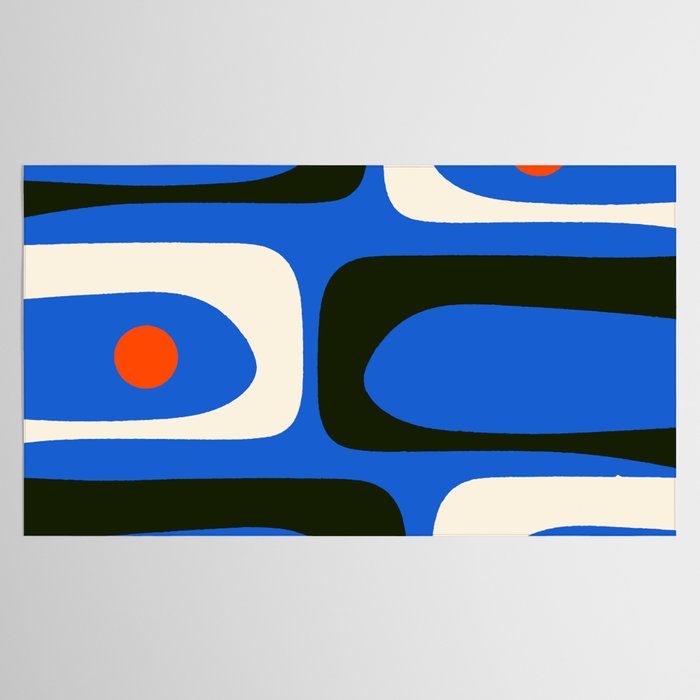 Mid Century Modern Piquet Retro Abstract Pattern in Bold Blue Black Orange Off White Tablecloth Gallery Image 2