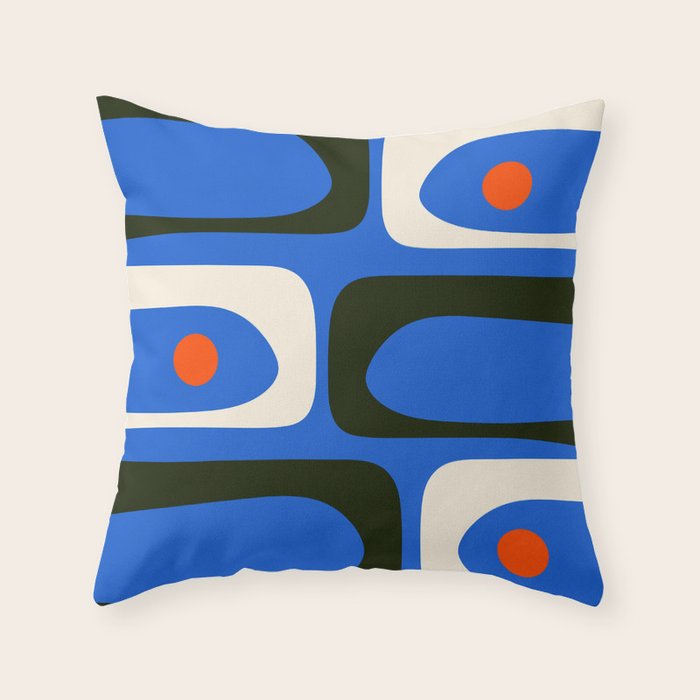 Mid Century Modern Piquet Retro Abstract Pattern in Bold Blue Black Orange Off White Throw Pillow Gallery Image 1