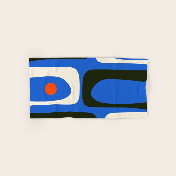 Mid Century Modern Piquet Retro Abstract Pattern in Bold Blue Black Orange Off White Bath Towel Gallery Image 1