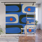 Mid Century Modern Piquet Retro Abstract Pattern in Bold Blue Black Orange Off White Wall Mural Gallery Image 1