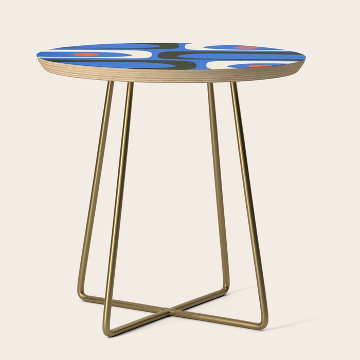 Mid Century Modern Piquet Retro Abstract Pattern in Bold Blue Black Orange Off White Side Table Gallery Image 1