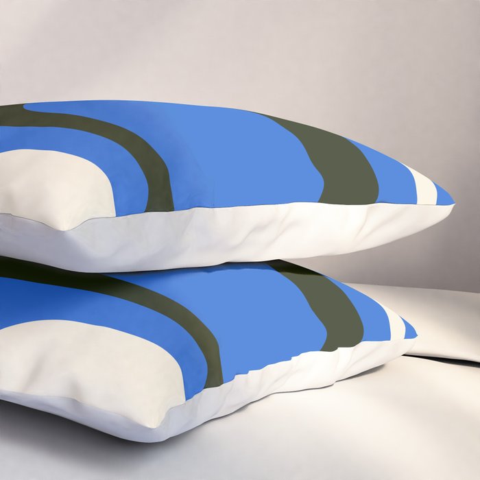 Mid Century Modern Piquet Retro Abstract Pattern in Bold Blue Black Orange Off White Pillow Sham Gallery Image 3