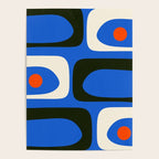 Mid Century Modern Piquet Retro Abstract Pattern in Bold Blue Black Orange Off White Poster Gallery Image 4