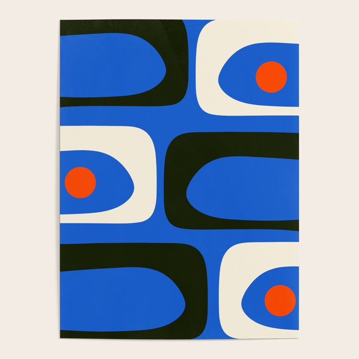 Mid Century Modern Piquet Retro Abstract Pattern in Bold Blue Black Orange Off White Poster Gallery Image 4