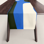 Mid Century Modern Piquet Retro Abstract Pattern in Bold Blue Black Orange Off White Table Runner Gallery Image 1