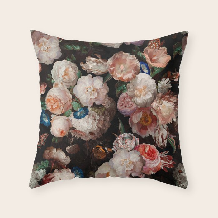 Baroque Flemish Rose Flowers Night Garden Throw Pillow Gallery Image 6