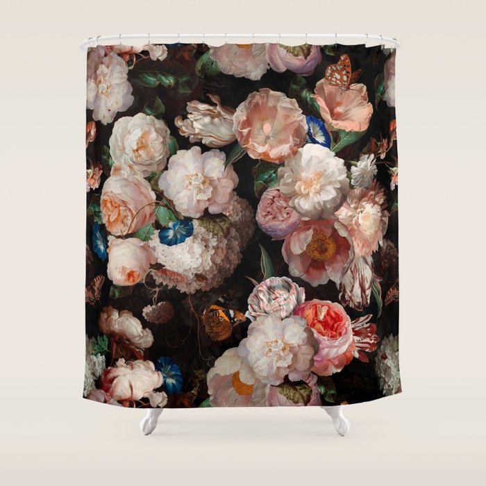 Baroque Flemish Rose Flowers Night Garden Shower Curtain Gallery Image 1
