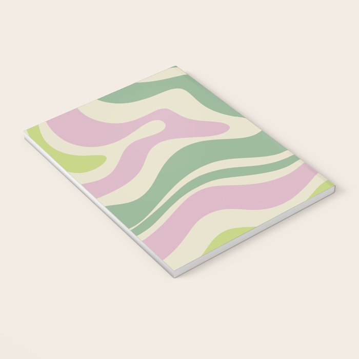 Modern Retro Liquid Swirl Abstract in Soft Pastel Lavender Pink Lime Green Cream Notebook Gallery Image 3