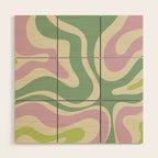 Modern Retro Liquid Swirl Abstract in Soft Pastel Lavender Pink Lime Green Cream Wood Wall Art Gallery Image 1
