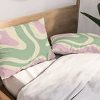 Modern Retro Liquid Swirl Abstract in Soft Pastel Lavender Pink Lime Green Cream Pillow Sham Gallery Image 2