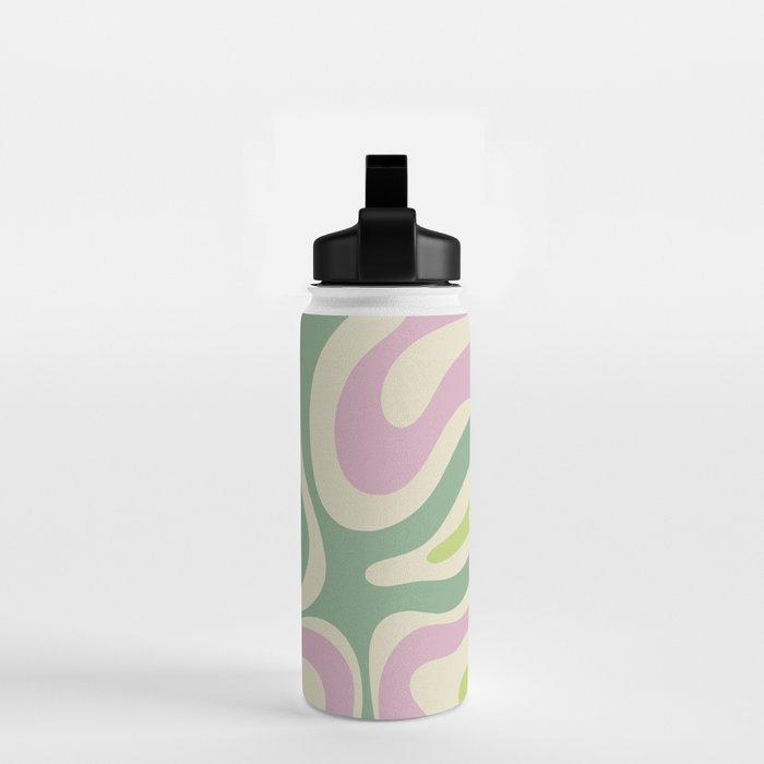 Modern Retro Liquid Swirl Abstract in Soft Pastel Lavender Pink Lime Green Cream Water Bottle Gallery Image 2